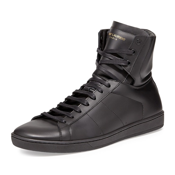 Saint Laurent mens black leather high top sneaker